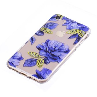 Coque iPhone 7 8 SE 2020 SE 2022 en TPU Transparent Bleu Floral - Bleu