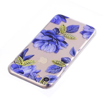 Coque iPhone 7 8 SE 2020 SE 2022 en TPU Transparent Bleu Floral - Bleu
