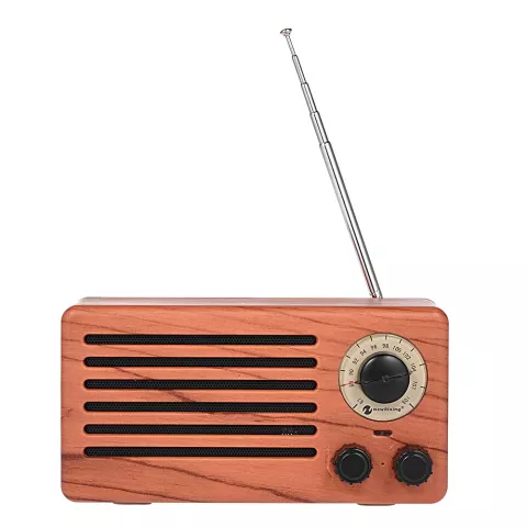 NR-3013 Mini bois texture r&eacute;tro FM Radio sans fil Bluetooth haut-parleur - couleur bois brun clair