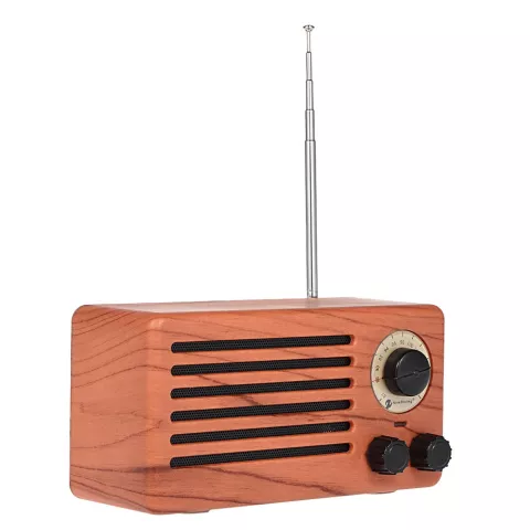 NR-3013 Mini Texture En Bois R&eacute;tro Radio FM Haut-parleur Bluetooth Sans Fil - Couleur Bois Marron Clair
