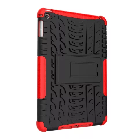 Coque iPad mini 4 5 en plastique TPU pour poign&eacute;e de protection de profil de pneu - Rouge