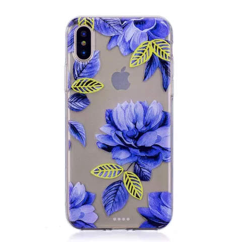 Fleurs bleues transparentes coque en TPU compatible avec iPhone X XS - Bleu