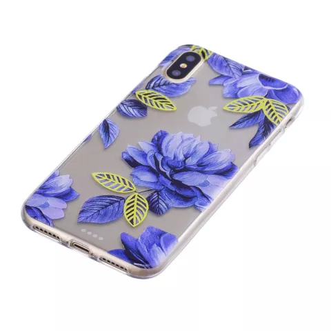 Fleurs bleues transparentes coque en TPU compatible avec iPhone X XS - Bleu