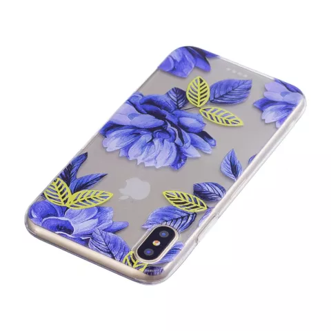 Fleurs bleues transparentes coque en TPU compatible avec iPhone X XS - Bleu