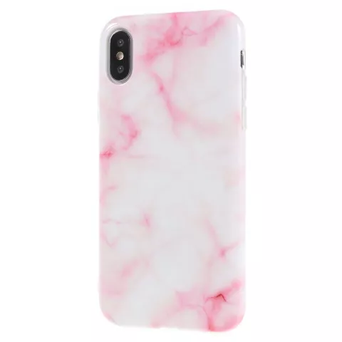 Coque en marbre TPU en marbre compatible avec iPhone X XS - Rose Blanc