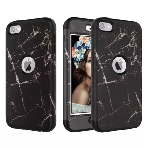 Armor Case Anti-dust Marble compatible avec iPod Touch 5 6 7 - Marbre noir