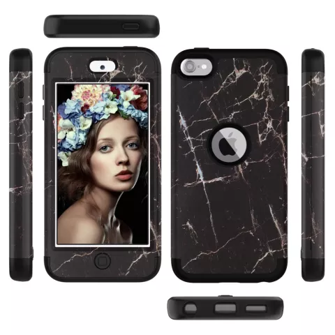 Armor Case Anti-dust Marble compatible avec iPod Touch 5 6 7 - Marbre noir