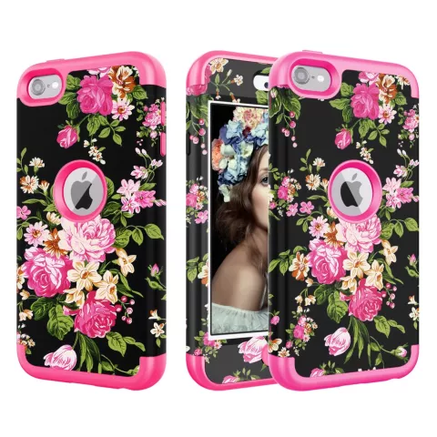 Armor Flower Case compatible avec iPod Touch 5 6 7 - Fleurs color&eacute;es