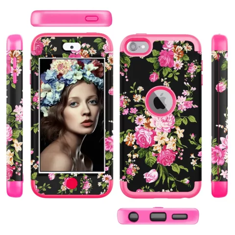 Armor Flower Case compatible avec iPod Touch 5 6 7 - Fleurs color&eacute;es