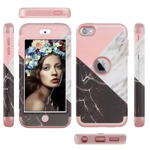 Armor Case Marble Case compatible avec iPod Touch 5 6 7 - Rose et blanc