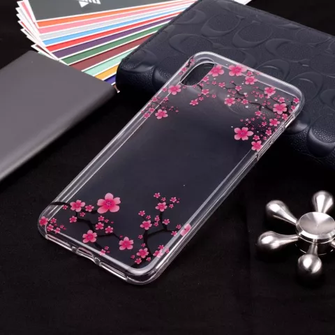 Coque transparente en TPU Blossom compatible avec iPhone X XS - Fleurs roses