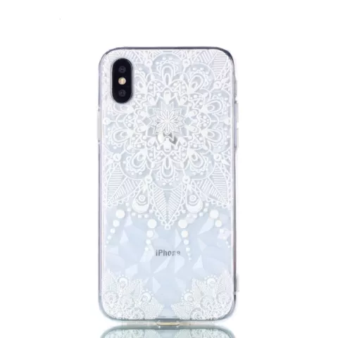 Motif de fleurs transparent 3D Diamond TPU la coque compatible avec iPhone X XS - Mandala