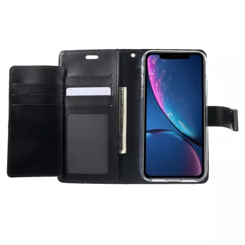 Coque iPhone XR Mercury Goospery Rich Walletcase 7 Passes en cuir artificiel - Noire