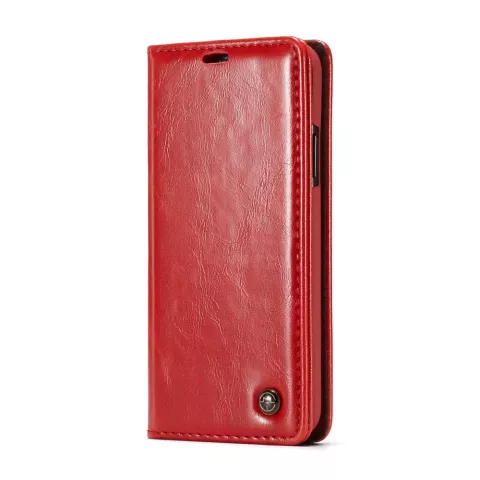 Caseme &Eacute;tui portefeuille en simili cuir avec porte-cartes &eacute;tui compatible avec iPhone XR - rouge