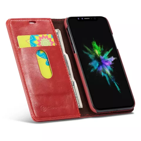Caseme &Eacute;tui portefeuille en simili cuir avec porte-cartes &eacute;tui compatible avec iPhone XR - rouge