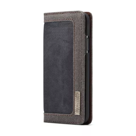 Caseme Canvas Wallet Bookcase compatible avec iPhone XR - Marron Noir