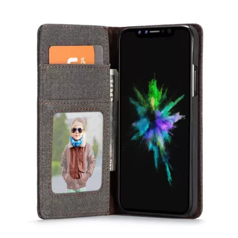 Caseme Canvas Wallet Bookcase compatible avec iPhone XR - Marron Noir