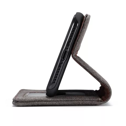 Caseme Canvas Wallet Bookcase compatible avec iPhone XR - Marron Noir