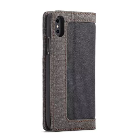 Caseme Canvas Wallet Bookcase compatible avec iPhone XS Max - Marron Noir