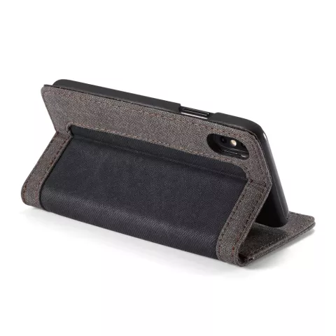 Caseme Canvas Wallet Bookcase compatible avec iPhone XS Max - Marron Noir