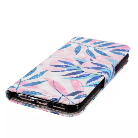 &Eacute;tui Portefeuille Feuilles compatible avec iPhone XR &Eacute;tui Portefeuille Magn&eacute;tique Dragonne - Bleu Rose