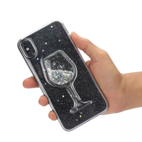 &Eacute;tui en verre &agrave; vin transparent &agrave; paillettes compatible avec iPhone XS Max - Paillettes