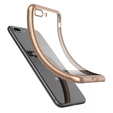 Coque TPU transparente LEEU Design Gold compatible avec iPhone 7 Plus 8 Plus - Or
