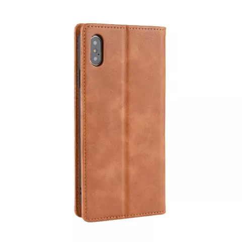 &Eacute;tui de couverture en simili cuir de style portefeuille vintage &eacute;tui compatible avec iPhone XS Max - Marron