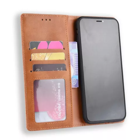 &Eacute;tui de couverture en simili cuir de style portefeuille vintage &eacute;tui compatible avec iPhone XS Max - Marron