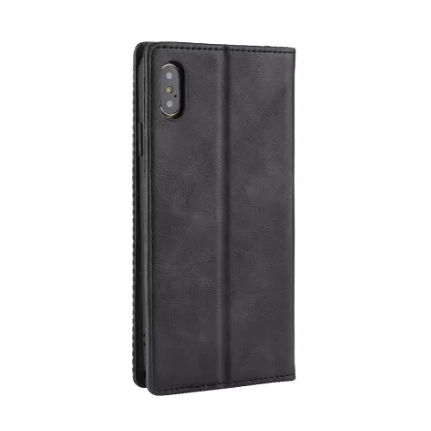 &Eacute;tui de couverture en simili cuir de style portefeuille vintage &eacute;tui compatible avec iPhone XS Max - Noir