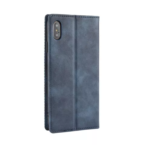 &Eacute;tui de couverture en simili cuir de style portefeuille vintage &eacute;tui compatible avec iPhone XS Max - Bleu