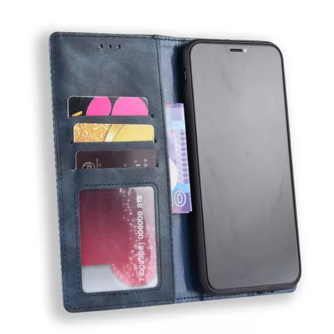 &Eacute;tui de couverture en simili cuir de style portefeuille vintage &eacute;tui compatible avec iPhone XS Max - Bleu