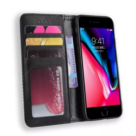&Eacute;tui en cuir noir vintage compatible avec iPhone 7 8 SE 2020 SE 2022 - Noir