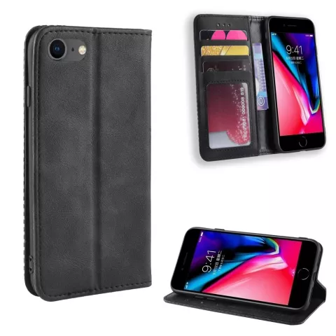 &Eacute;tui en cuir noir vintage compatible avec iPhone 7 8 SE 2020 SE 2022 - Noir