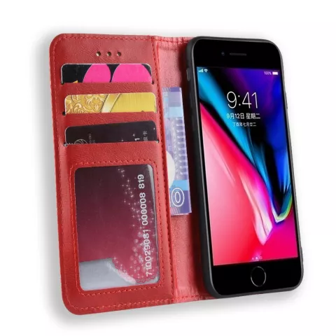 &Eacute;tui en cuir rouge vintage compatible avec iPhone 7 8 SE 2020 SE 2022 - Rouge