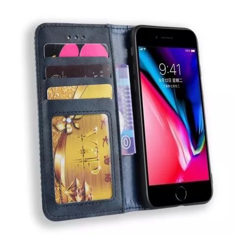 &Eacute;tui en cuir bleu vintage compatible avec iPhone 7 8 SE 2020 SE 2022 - Bleu