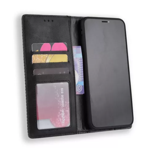 &Eacute;tui portefeuille en simili cuir vintage compatible avec iPhone X XS - &Eacute;tui noir