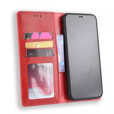 &Eacute;tui portefeuille en simili cuir vintage compatible avec iPhone X XS - &Eacute;tui rouge