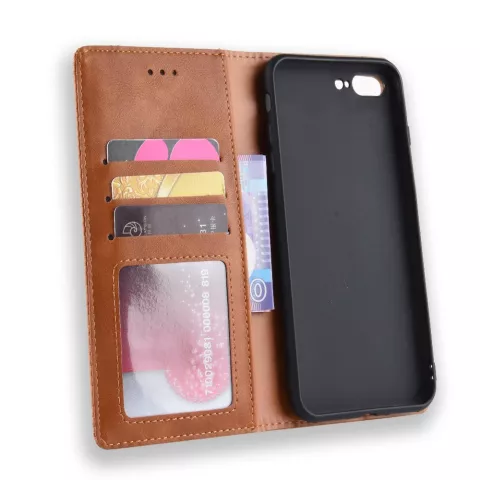 Etui portefeuille vintage en simili cuir pour iPhone 7 Plus 8 Plus - Marron