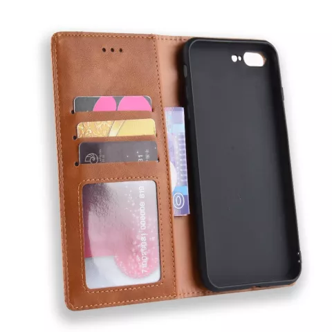 &Eacute;tui Vintage Biblioth&egrave;que Portefeuille en Cuir Artificiel &eacute;tui compatible avec iPhone 7 Plus 8 Plus - Marron