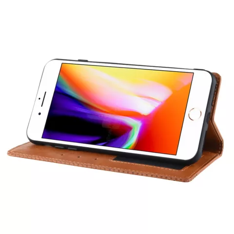 &Eacute;tui Vintage Biblioth&egrave;que Portefeuille en Cuir Artificiel &eacute;tui compatible avec iPhone 7 Plus 8 Plus - Marron