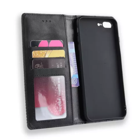 Etui portefeuille vintage en simili cuir pour iPhone 7 Plus 8 Plus - Noir