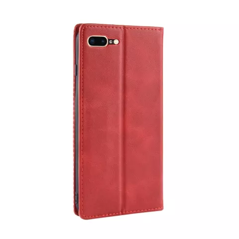 &Eacute;tui Vintage Biblioth&egrave;que Portefeuille en Cuir Artificiel &eacute;tui compatible avec iPhone 7 Plus 8 Plus - Rouge