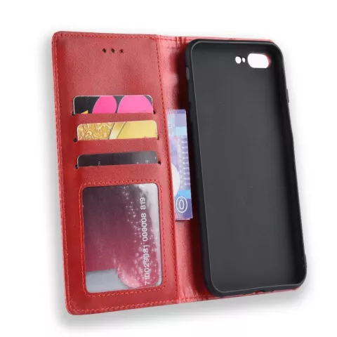 &Eacute;tui Vintage Biblioth&egrave;que Portefeuille en Cuir Artificiel &eacute;tui compatible avec iPhone 7 Plus 8 Plus - Rouge