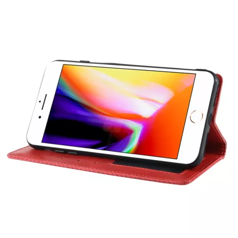 &Eacute;tui Vintage Biblioth&egrave;que Portefeuille en Cuir Artificiel &eacute;tui compatible avec iPhone 7 Plus 8 Plus - Rouge