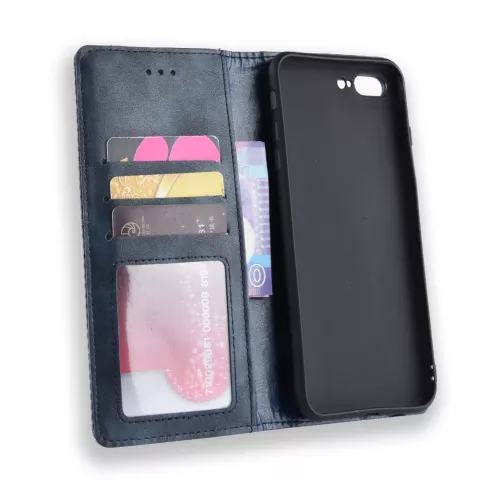 &Eacute;tui Vintage Biblioth&egrave;que Portefeuille en Cuir Artificiel &eacute;tui compatible avec iPhone 7 Plus 8 Plus - Bleu