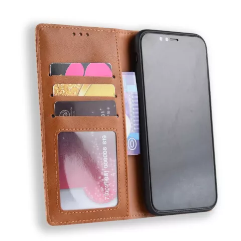 &Eacute;tui portefeuille en simili cuir vintage compatible avec iPhone XR - &Eacute;tui marron