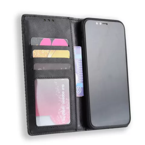 &Eacute;tui portefeuille en simili cuir vintage compatible avec iPhone XR - &Eacute;tui noir