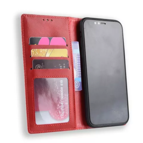 &Eacute;tui portefeuille en simili cuir vintage compatible avec iPhone XR - &Eacute;tui rouge