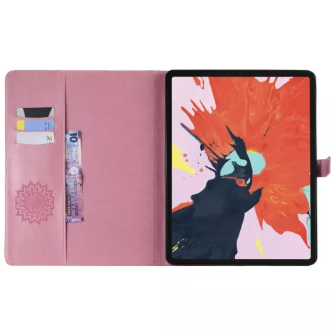Cuir compatible avec iPad Pro 12,9 Pouces 2018 Couverture De Cas Portefeuille D&#039;impression De Tournesol - Rose